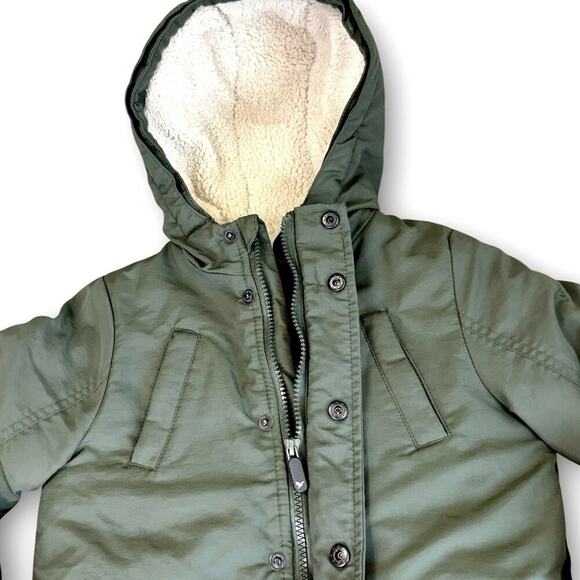 Swiss Alps Youth Boy Puffer Coat Jacket Winter Snow Fleece Hood Size 5/6 Green - Picture 3 of 11